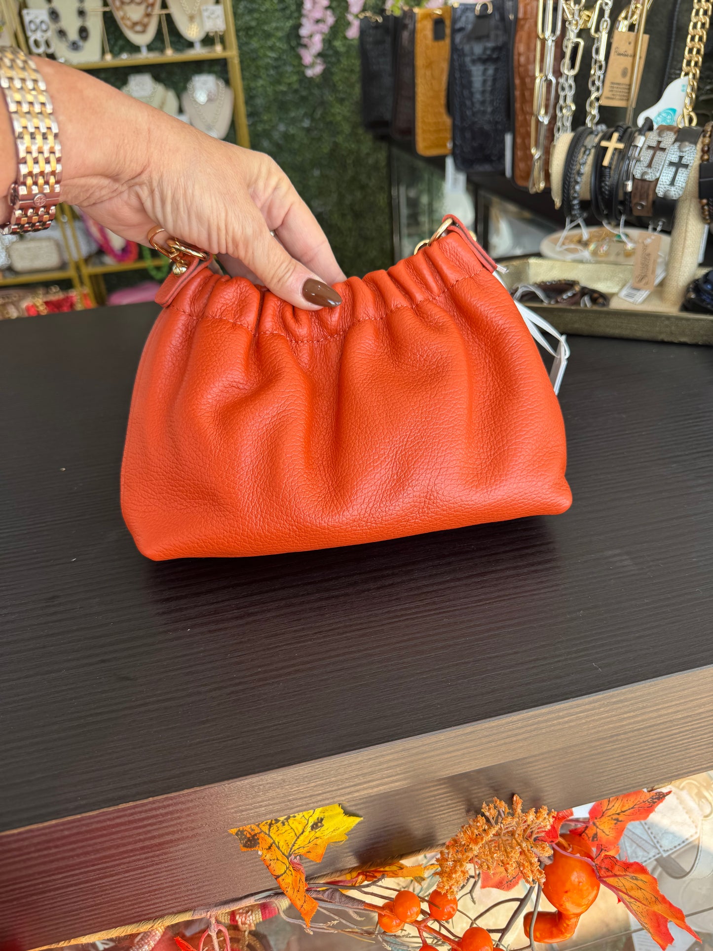 Italian Leather Small Handbag Orange