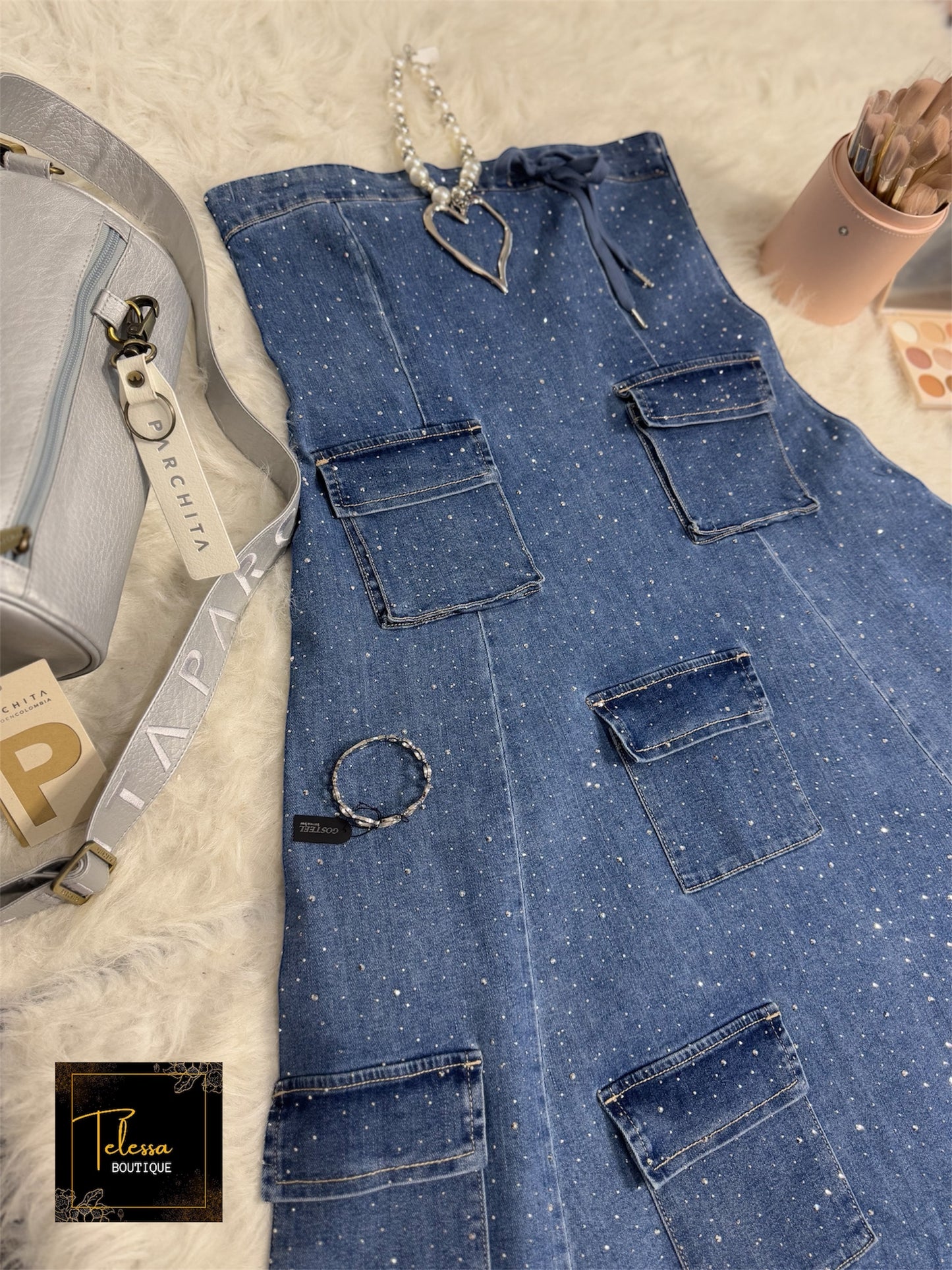 Denim Rhinestone Dress