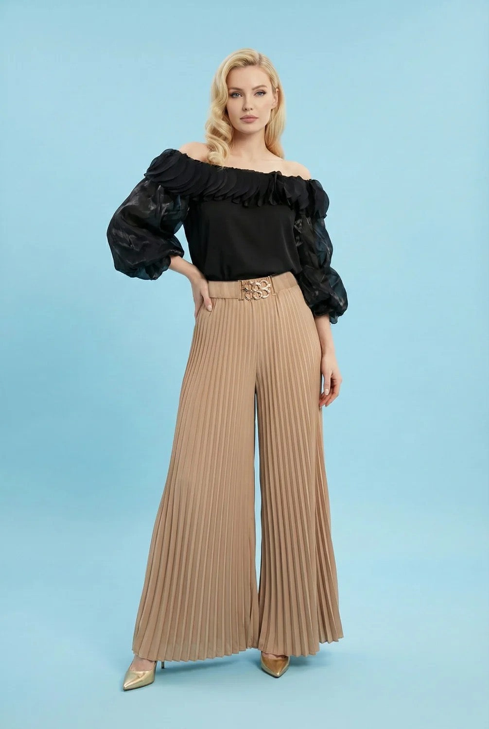 N by Nancy Palazzo Pleated Pants Beige