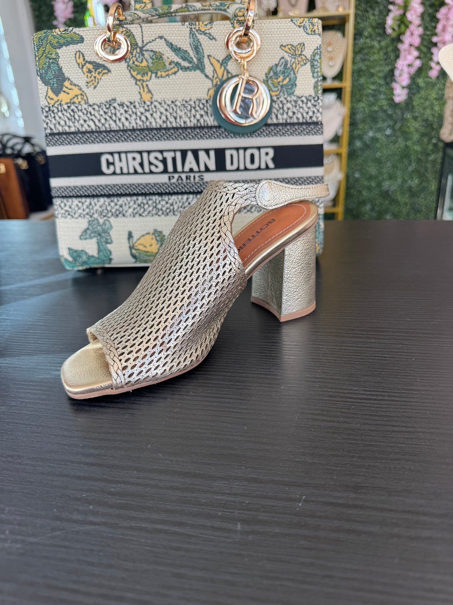 Bottero Metallic Leather Block Heel Sandal Gold