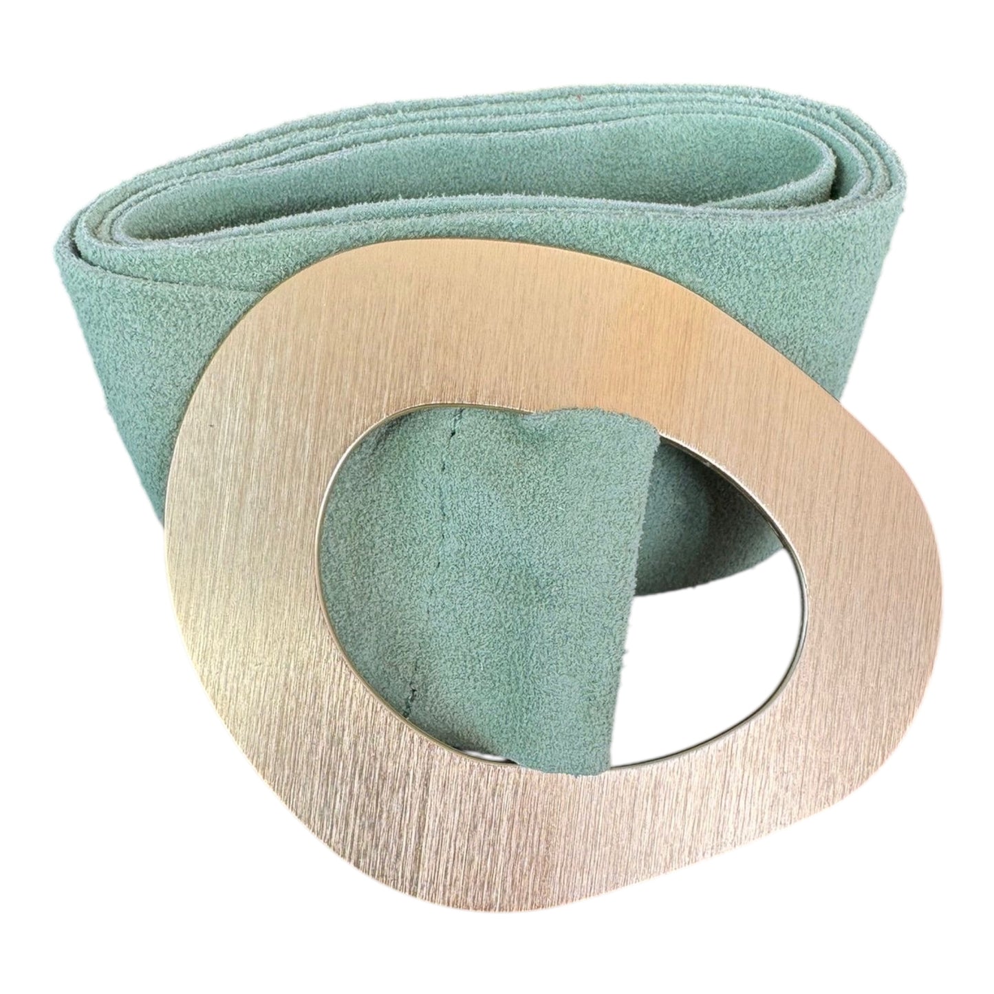 Green Suede Geometric Gold Buckle Belt