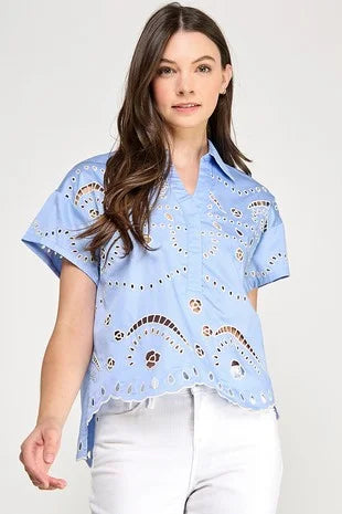 Embroidery Top Blue