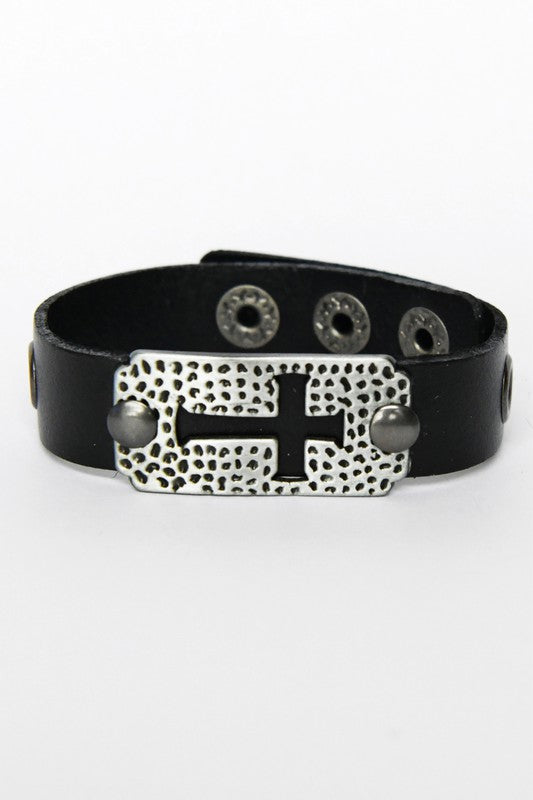 Punk Cross Leather Cuff Bracelet Black OR Brown