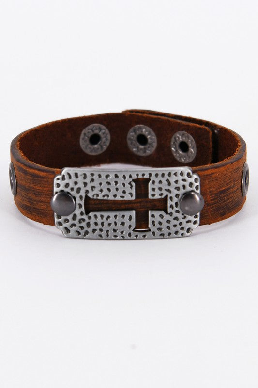 Punk Cross Leather Cuff Bracelet Black OR Brown