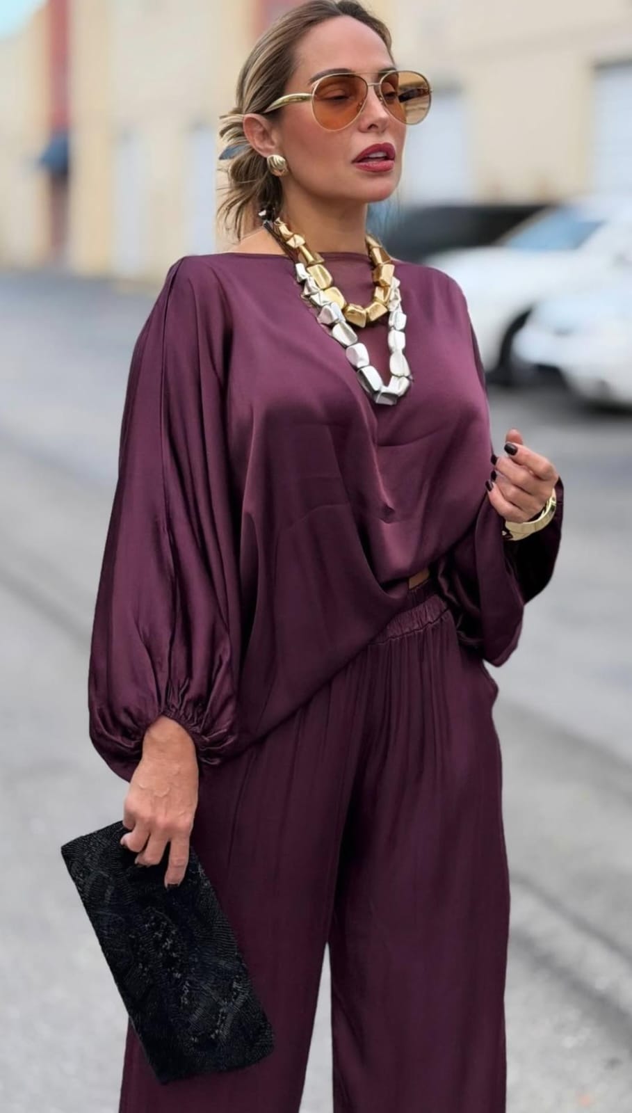 Italian Satin Set Burgandy