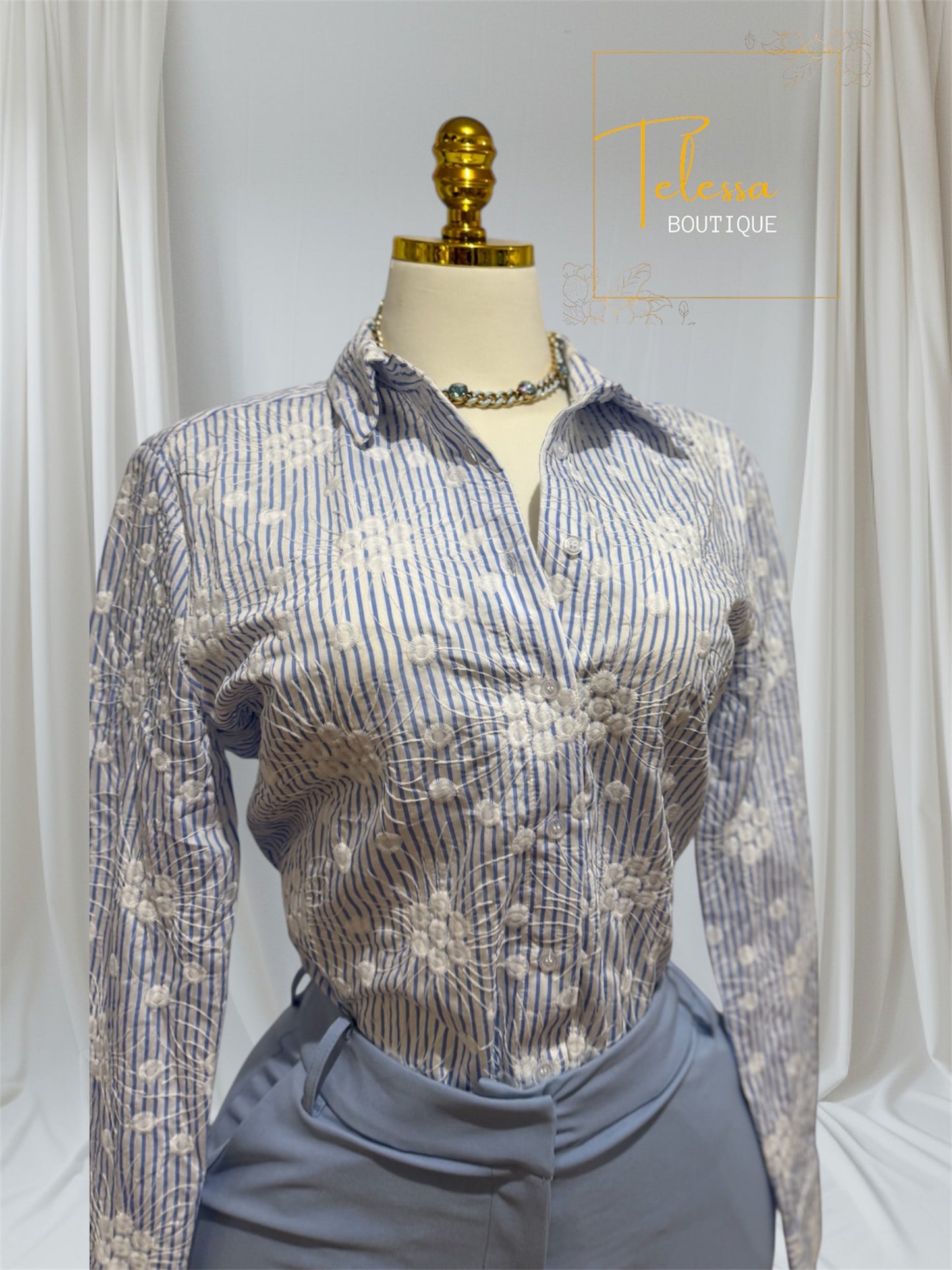 Embroidery Stripe Blouse