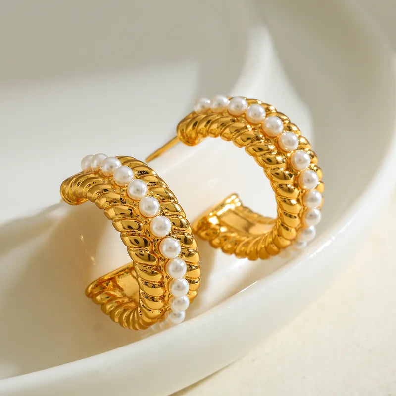 18K Gold Plated Artificial Pearl Casual Earrings For Women
