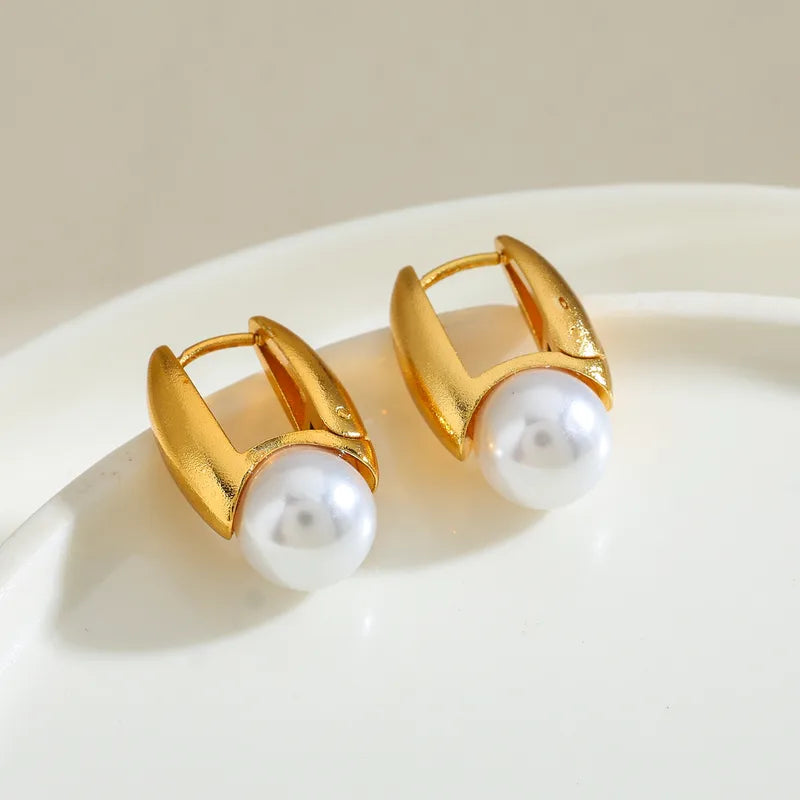 18K Gold Plated Artificial Single Pearl Earrings For Women
