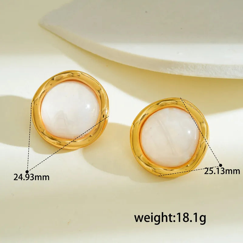 18K Gold Plated Stainless Steel Round Resin Earrings