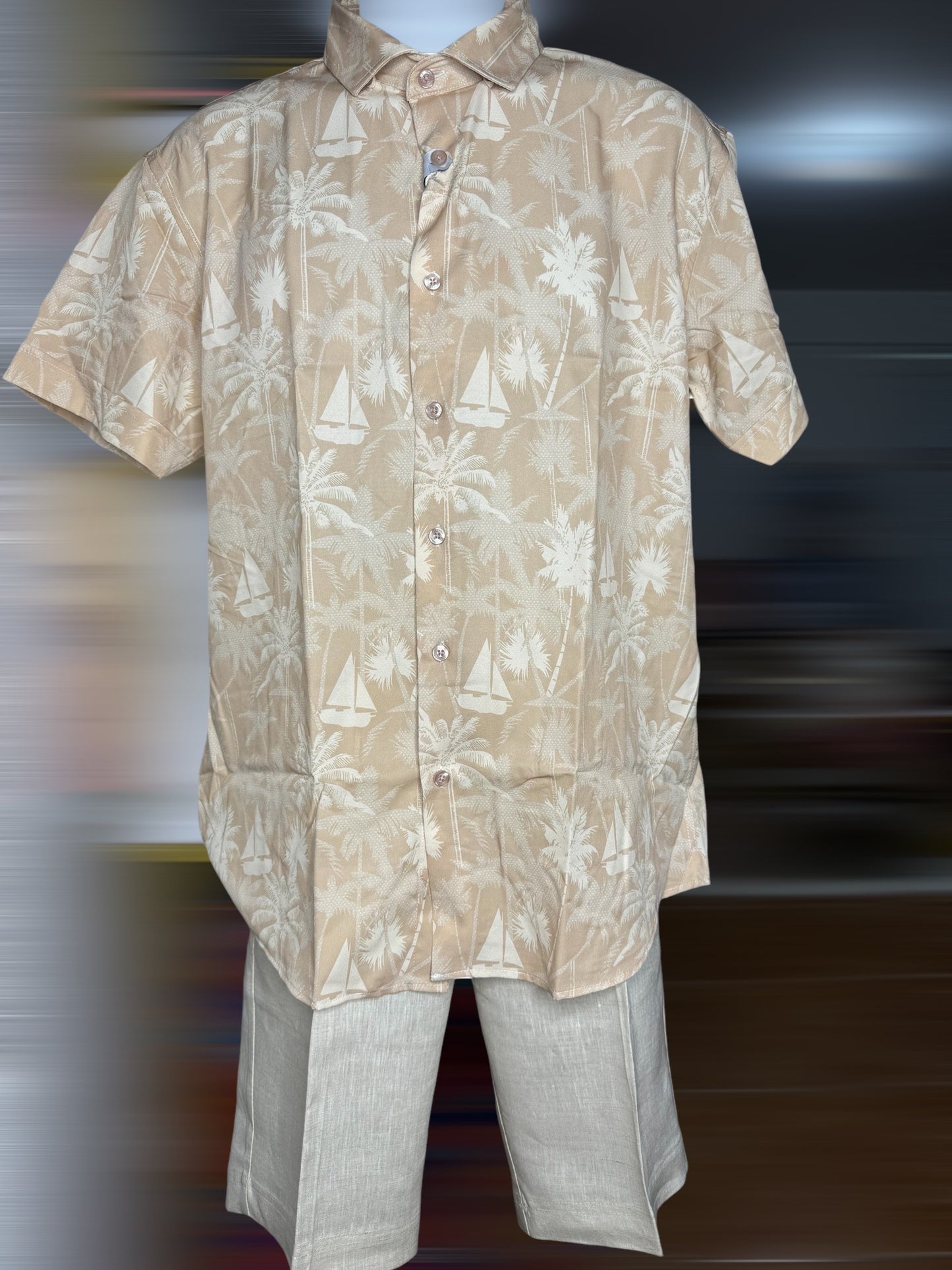 Men's shirt with Beige and Ivory Prints