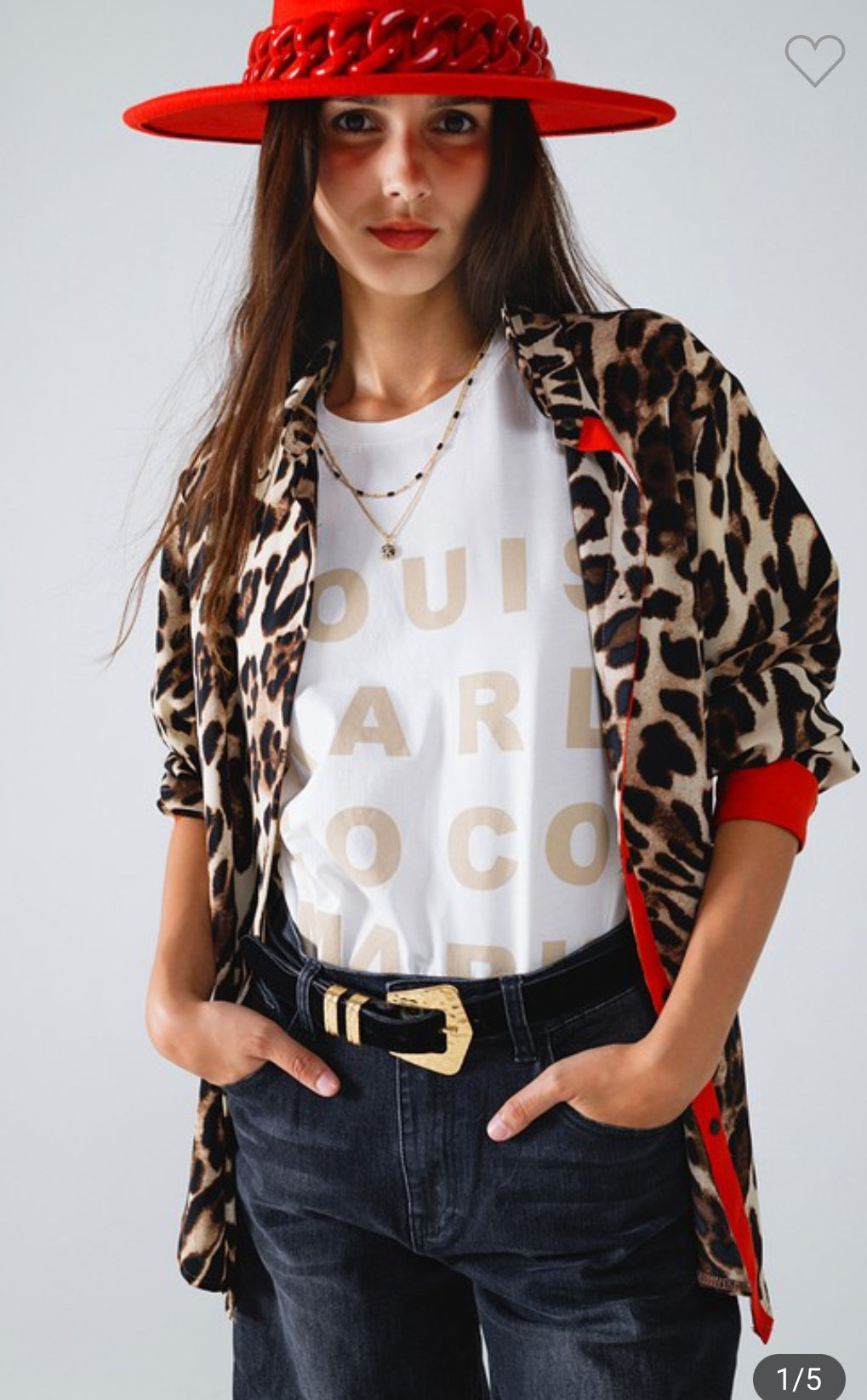 Leopard Shirt With Red Button Placket