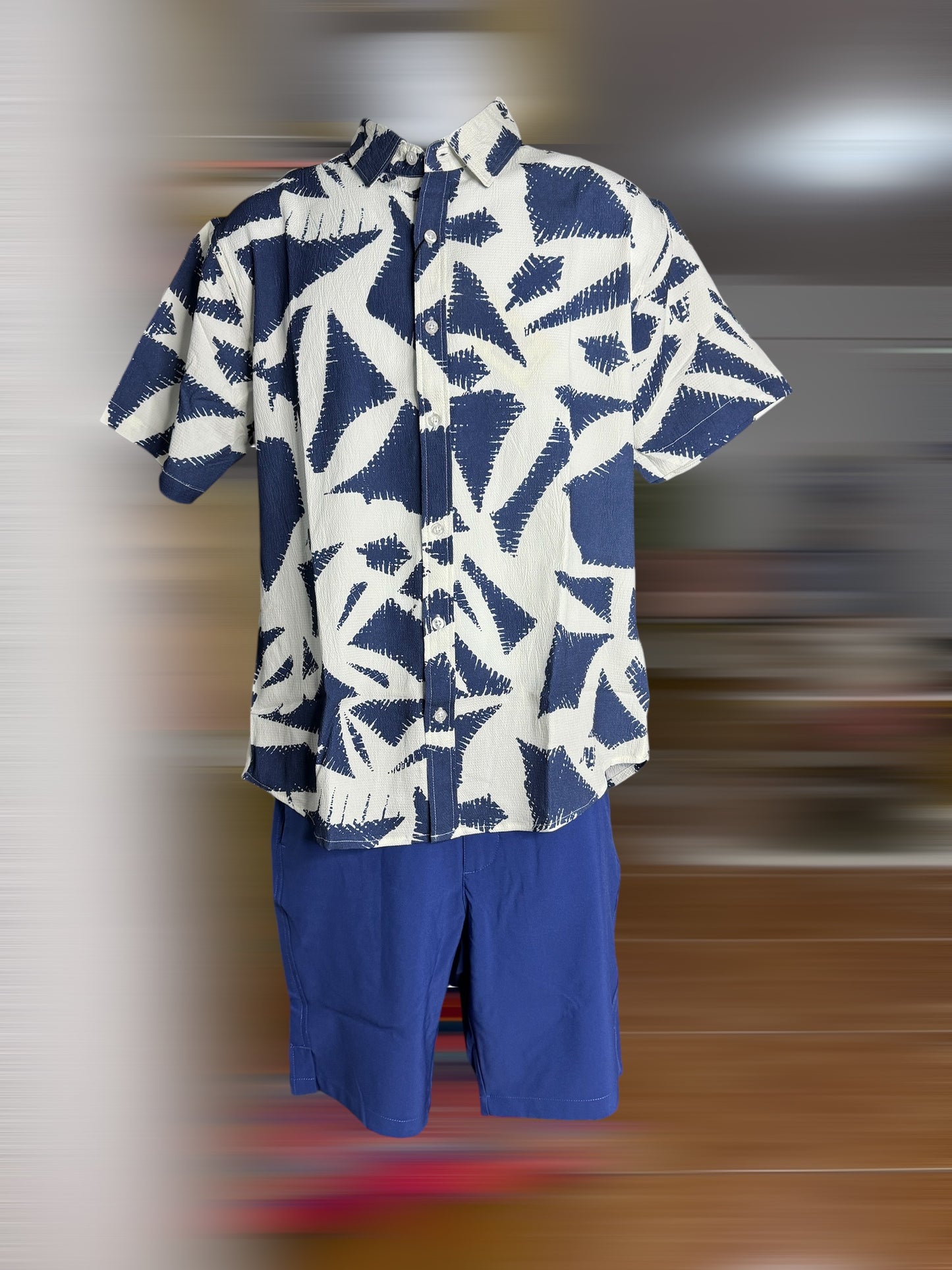 Men's Shirt With Blue And White Print