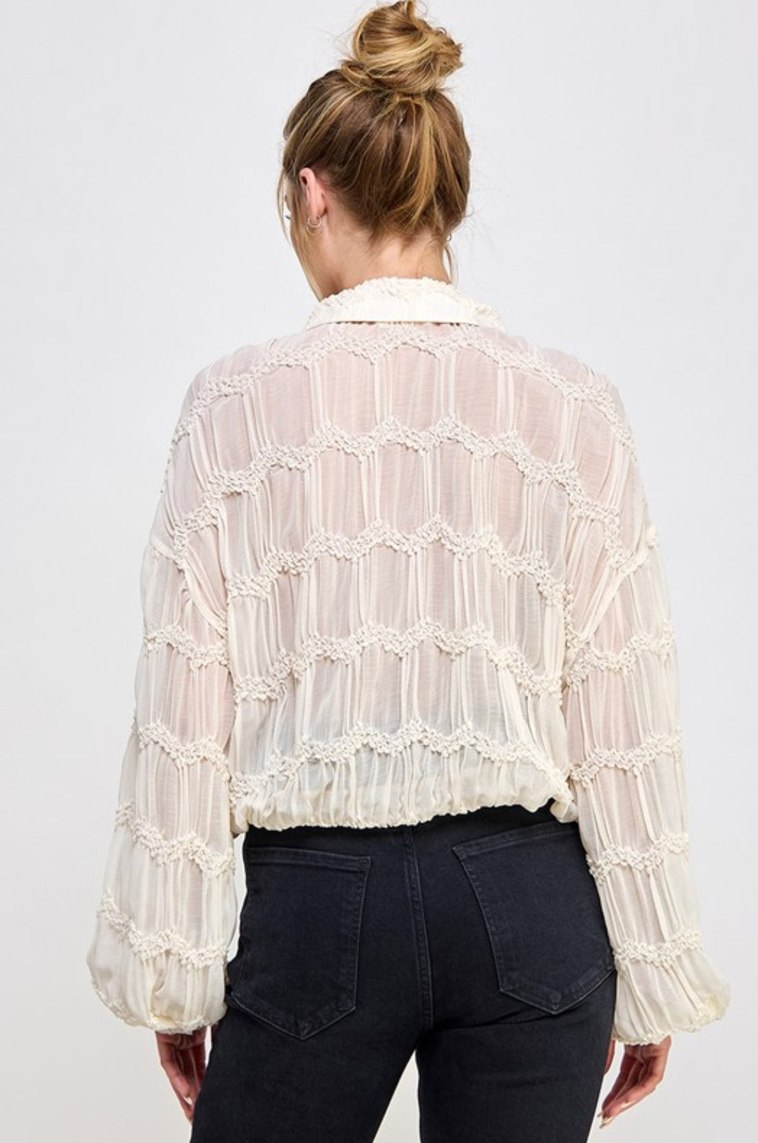 Romantic Sheer Button Front Blouse