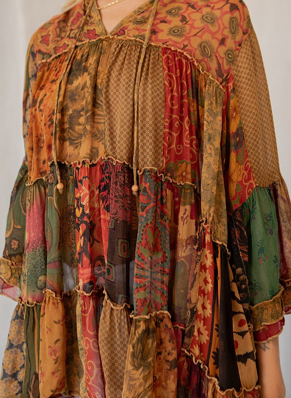 Bohemian Top 3/4 Sleeve Top In Camel
