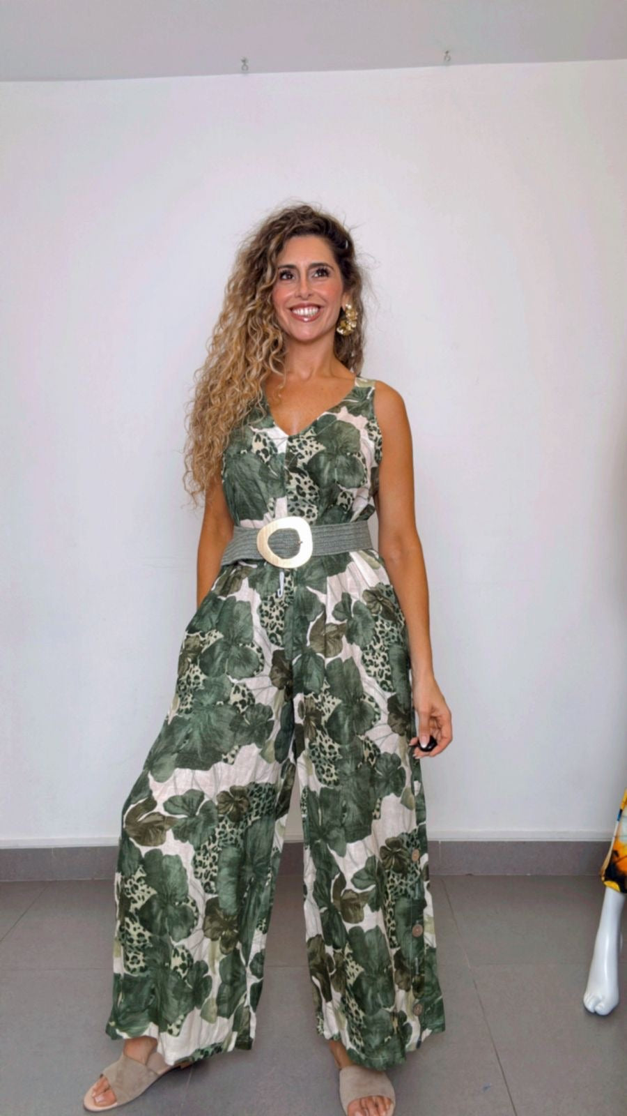 Italian Floral Jumpsuit Belt Not Included Green
