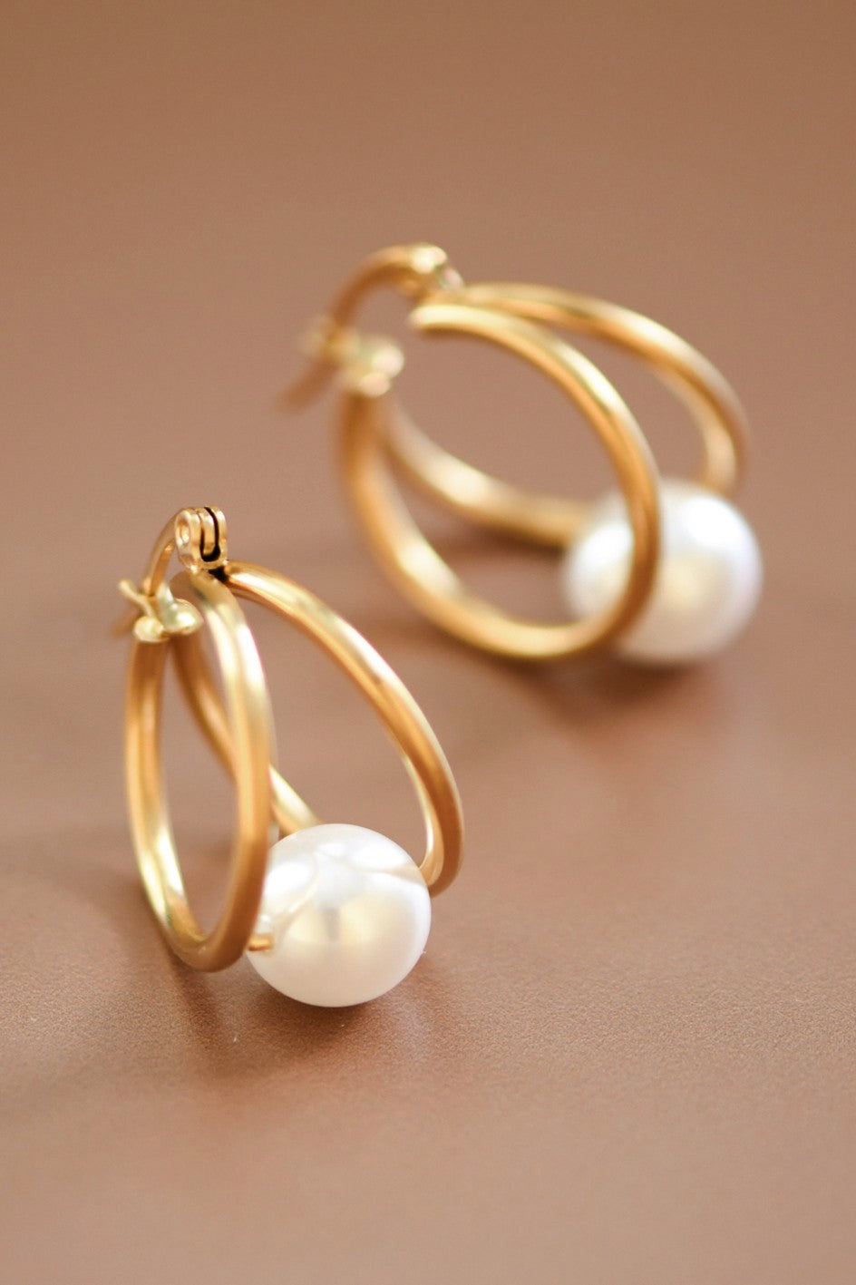 18k Waterproof Non-tarnish Stainless Steel Hoops Pearls