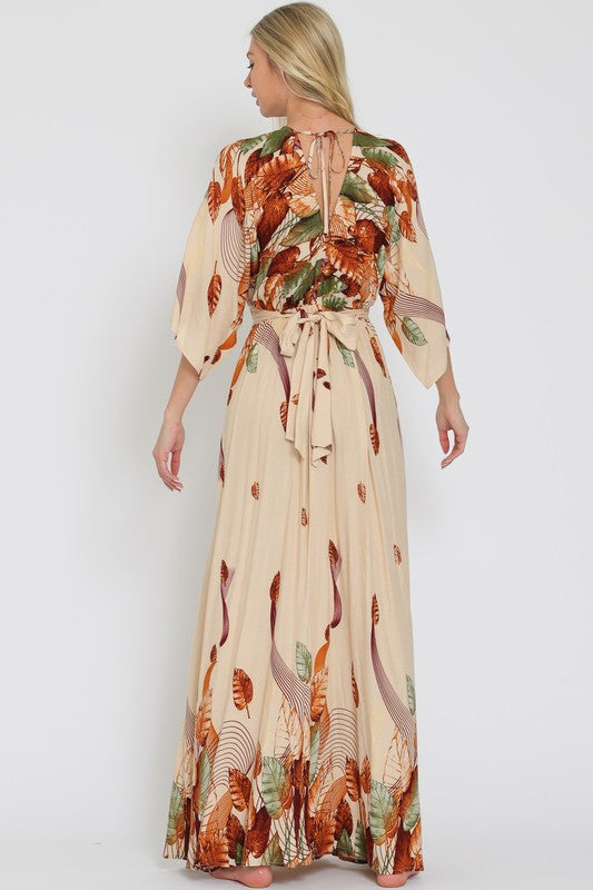 Kimono Sleeve Tie Back Waisted Maxi Dress