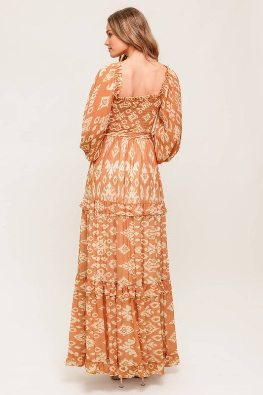 Printed Woven Maxi Dress Featuring Off Shoulder Neckline With Ruffled Edge