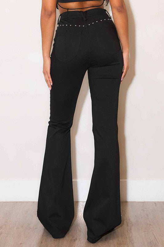 High Rise Flare Jeans With Studs