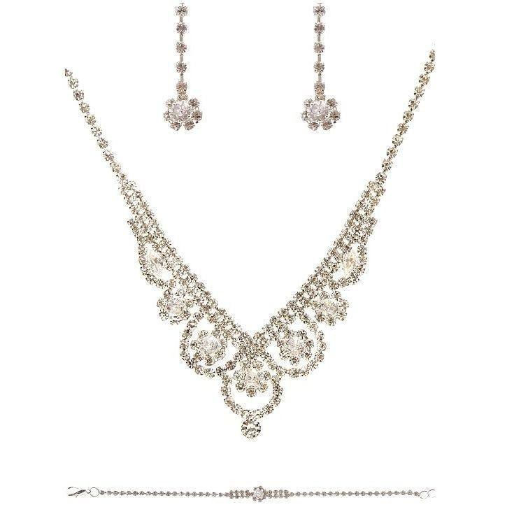 Daisy In Bloom Necklace Earrings Bracelet Set In Silver Clear