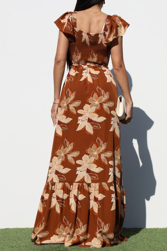 Smocked Top Women Maxi Dress Mocha