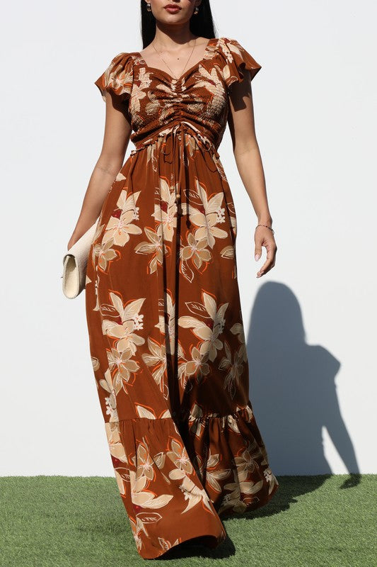 Smocked Top Women Maxi Dress Mocha