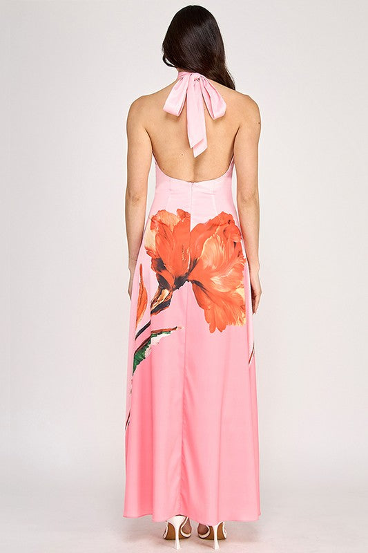 Printed Halter Neck Maxi Dress