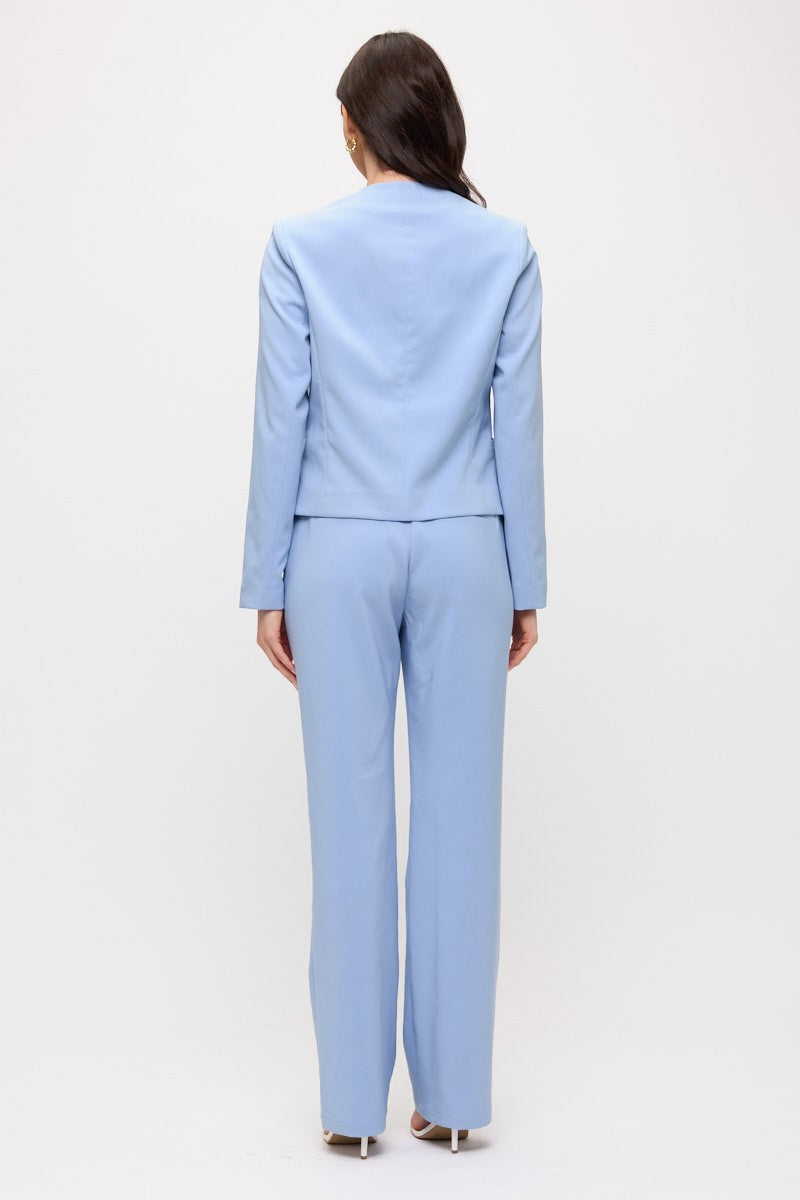 Solid Straight Leg Pants Blue Ovi