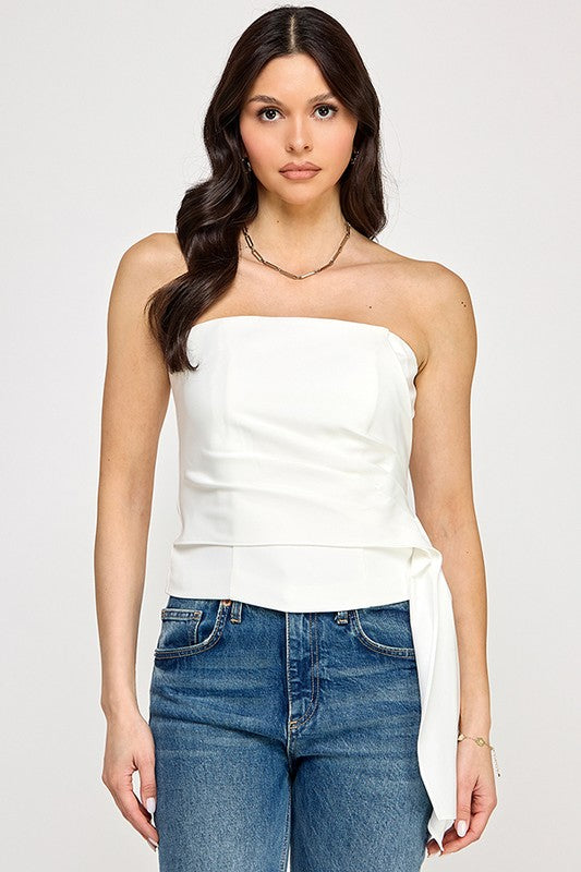 Draped Tube Top White