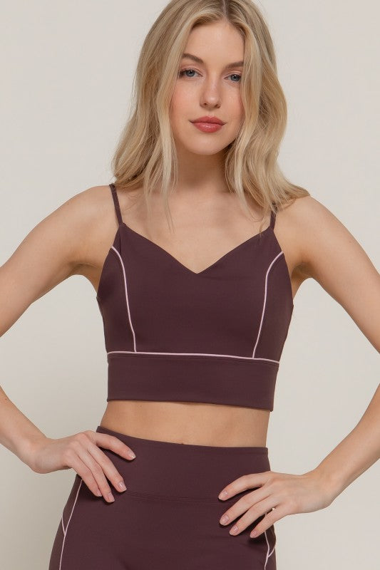 V-neck Pipinv Workout Cami Bra-top In Brown