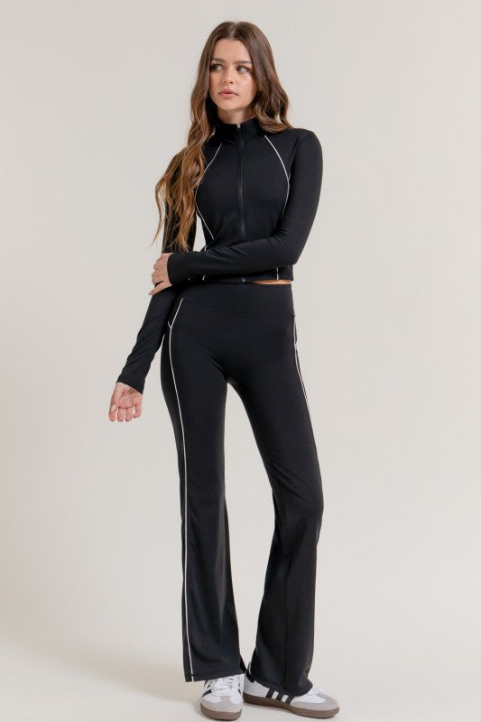 Long Slv Piping Active Wear Jacket In Black