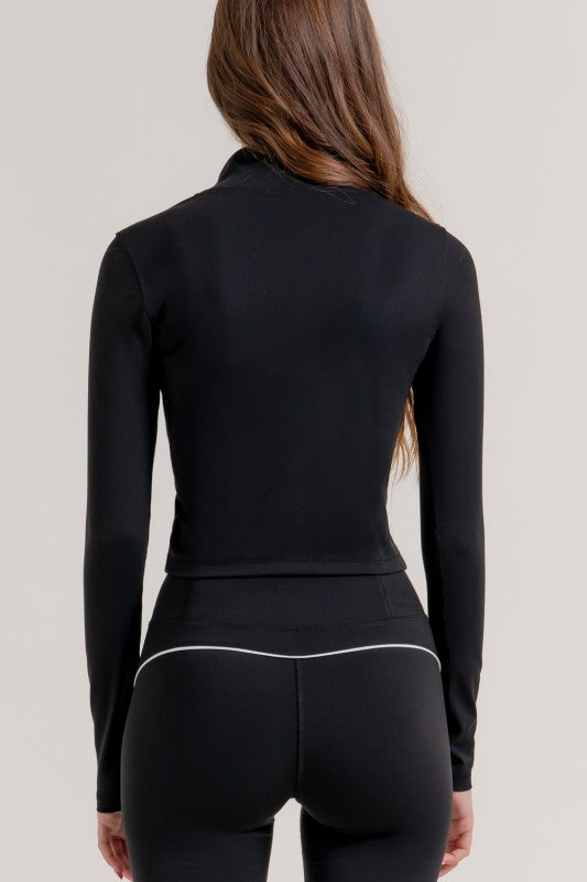 Long Slv Piping Active Wear Jacket In Black