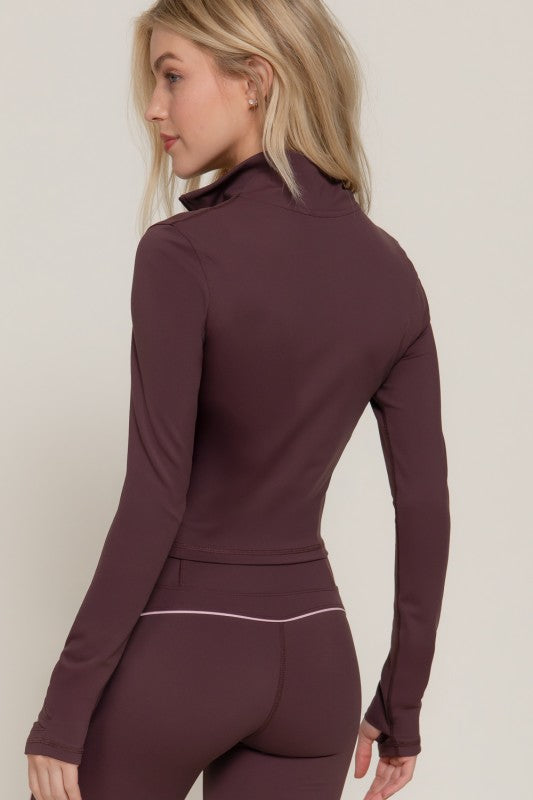 Long Slv Piping Active Wear Jacket In Brown
