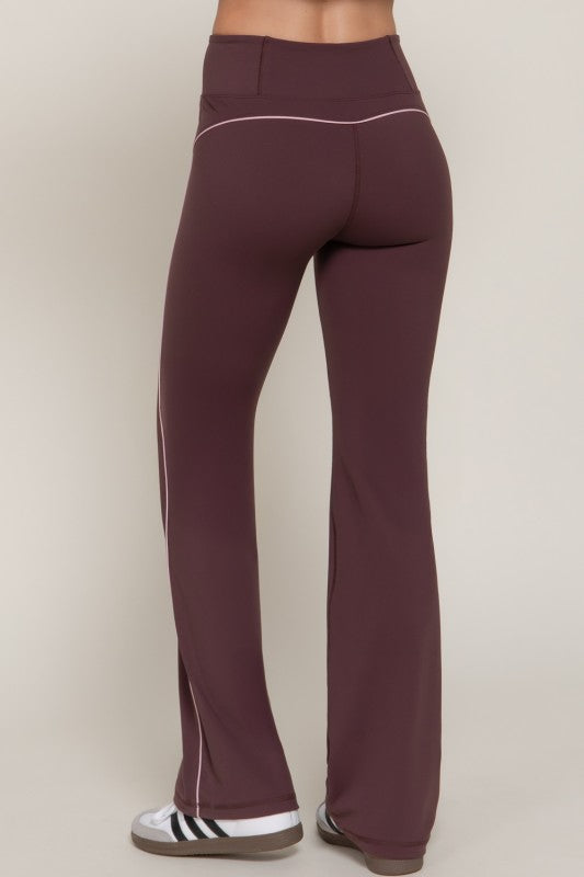Waistband Piping Workout Pants In Brown