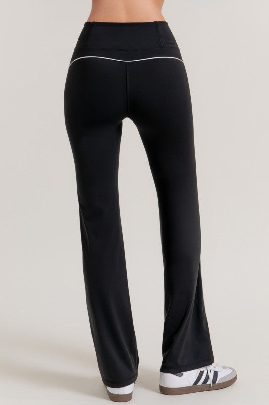 Waistband Piping Workout Pants In Black