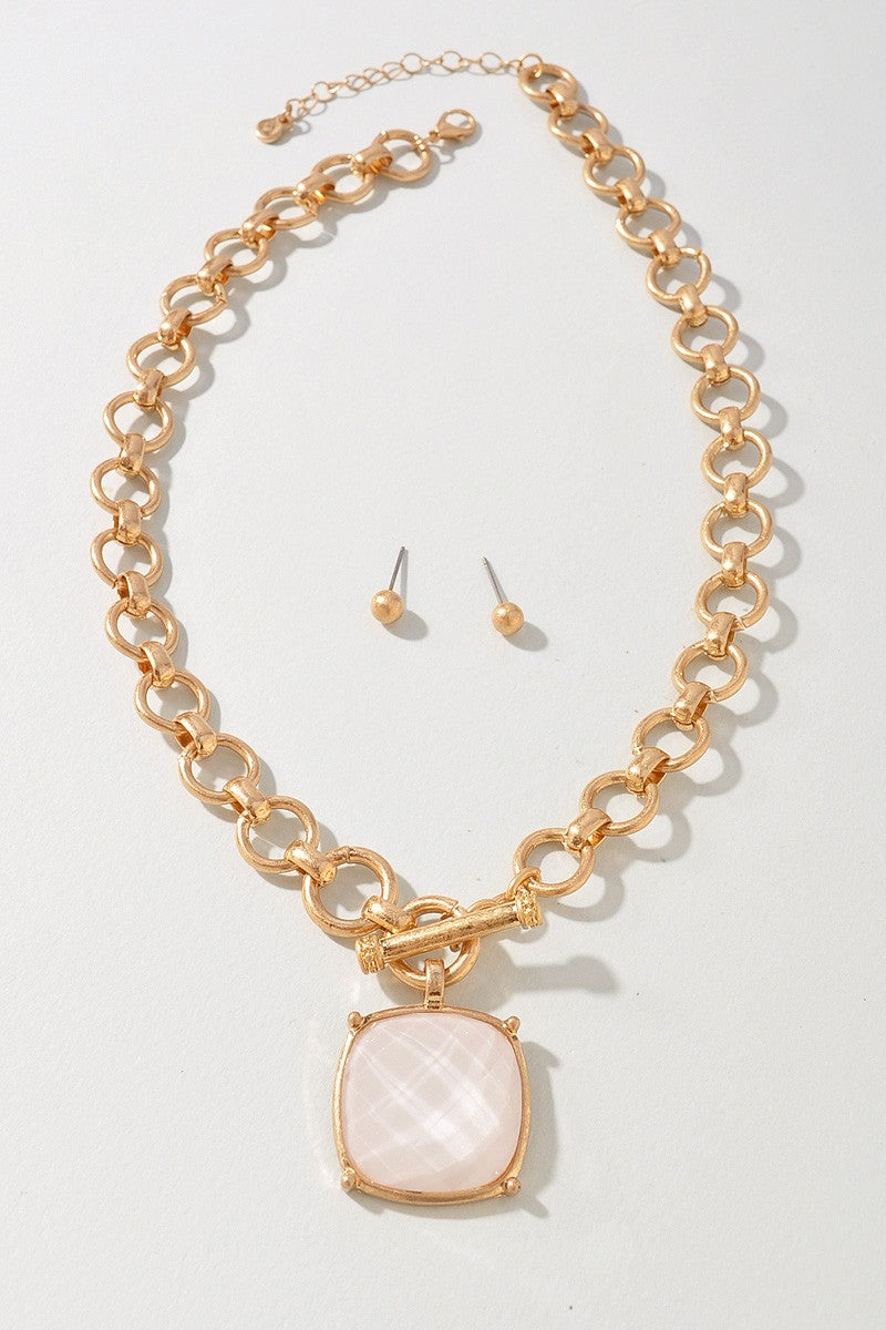 Faceted Stone Toggle Clasp Necklace Earring Set