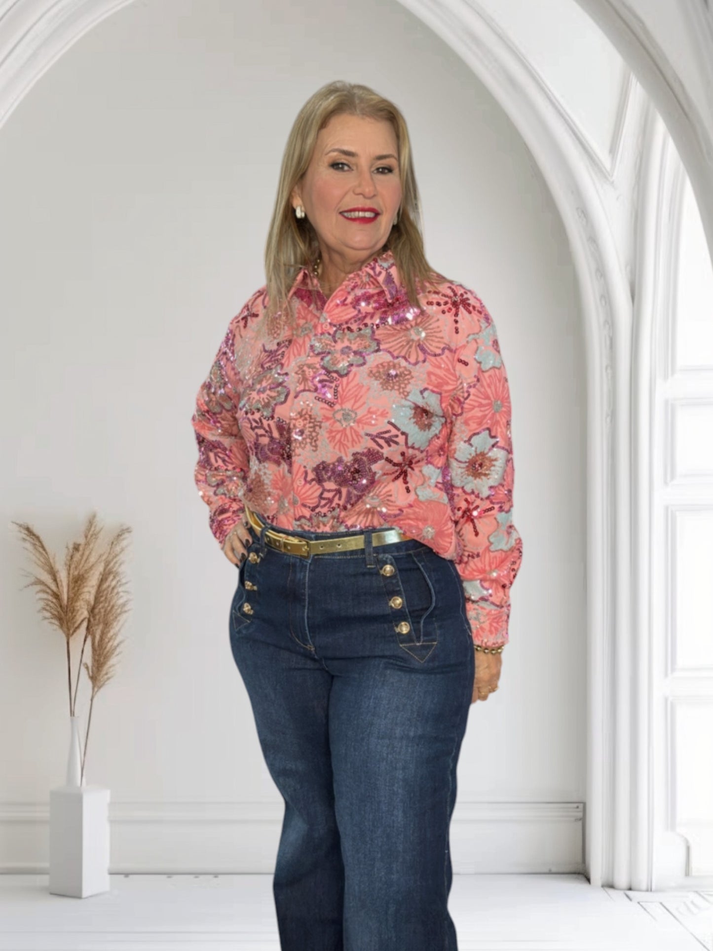 Multi Sequin Floral Shirt