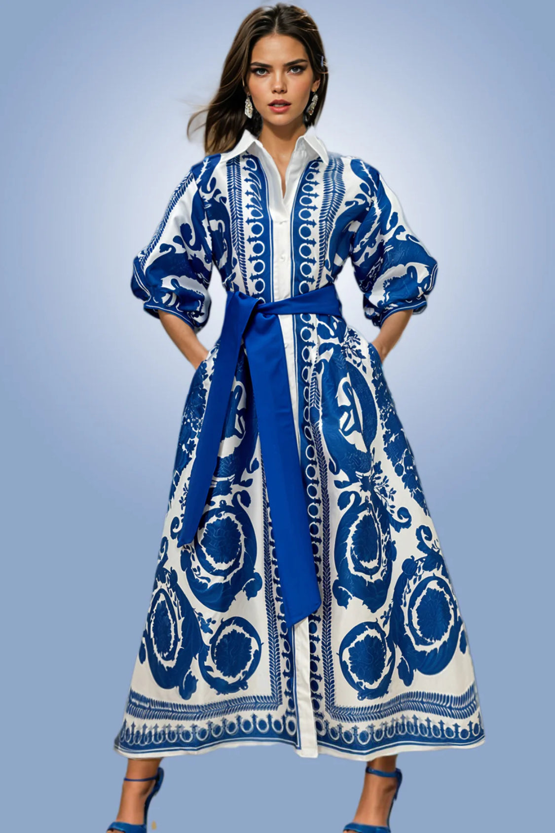 N by Nancy Blue and White Maxi Dress