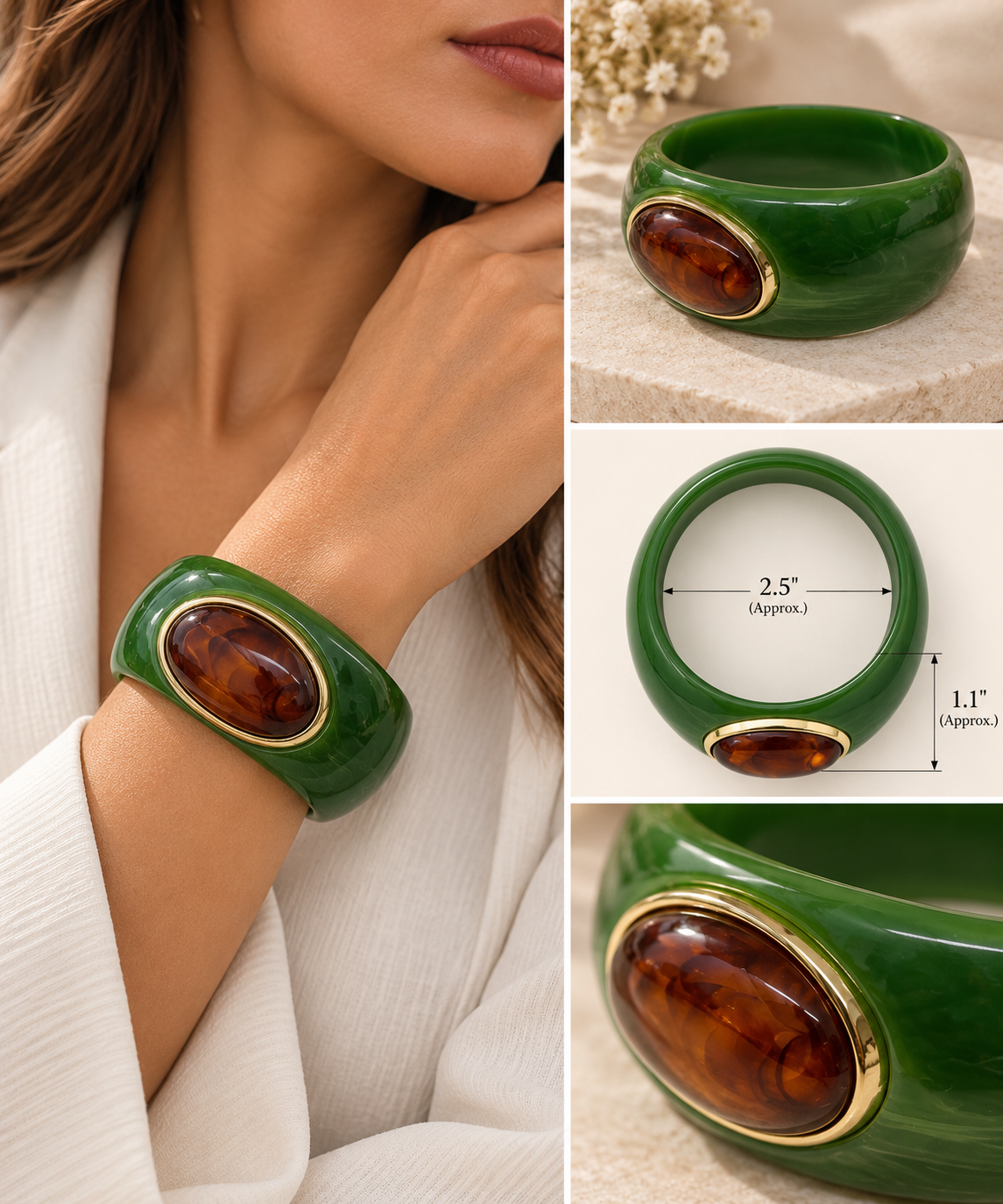 Emerald Amber Statement Bangle