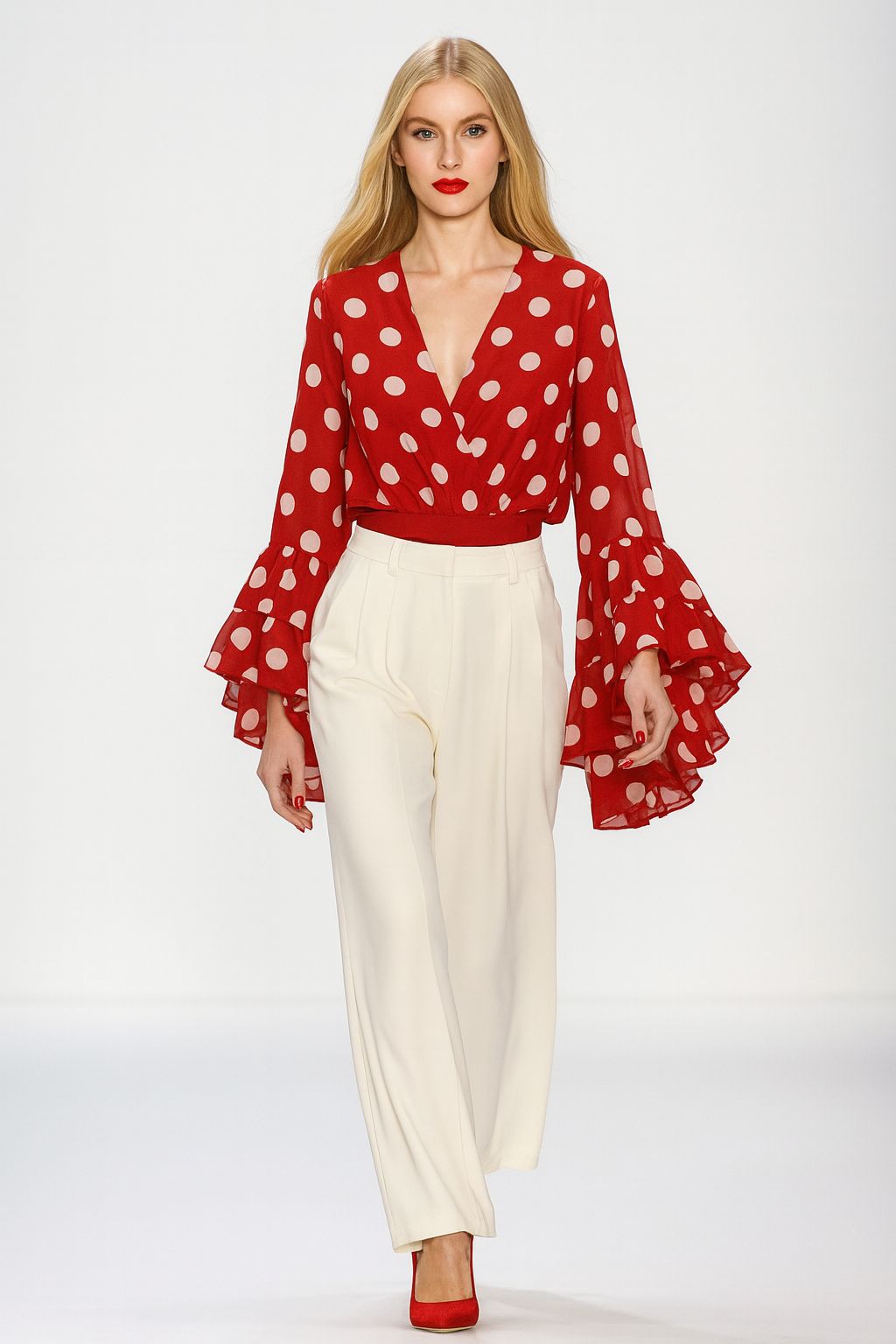 N by Nancy Polka Dot Long Sleeves Top Red