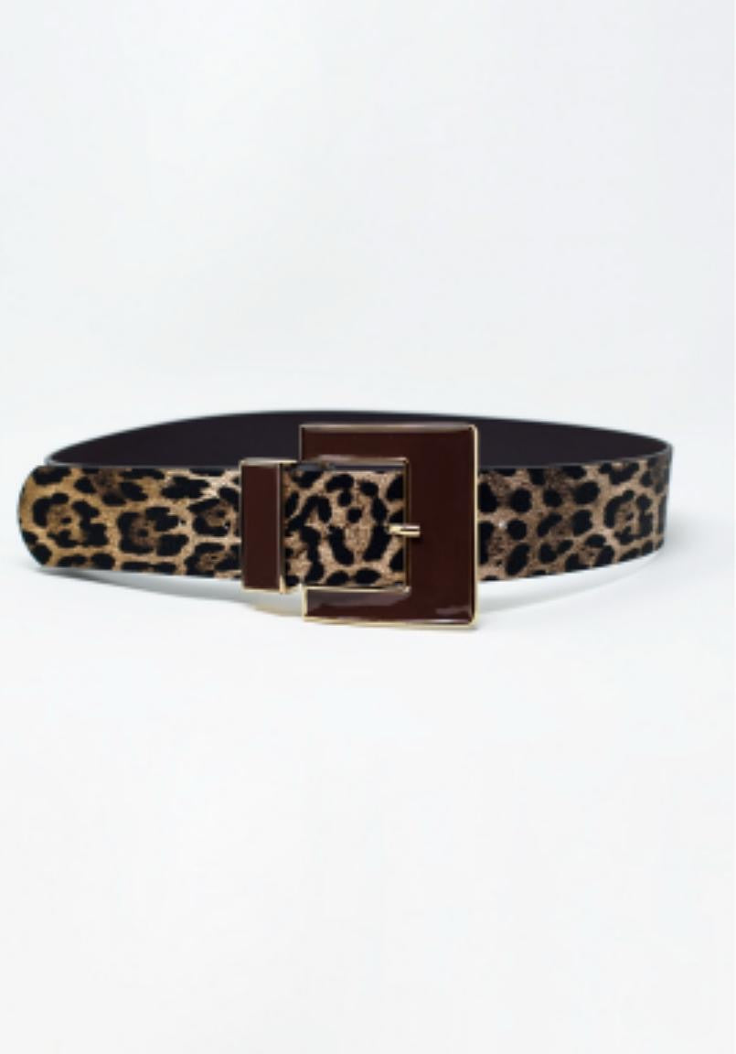Animal Print Belt With Brown Accent Buckle