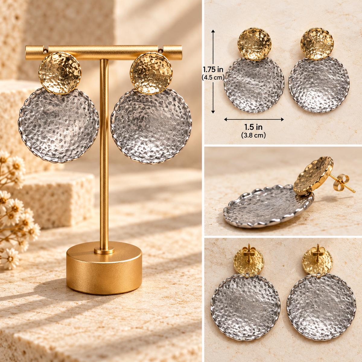 Two-Tone Hammered Statement Turkish Earrings