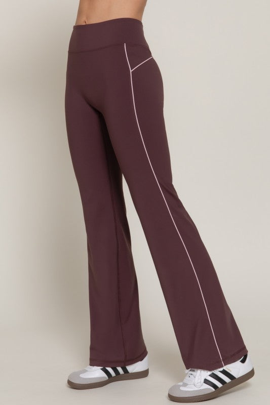 Waistband Piping Workout Pants In Brown