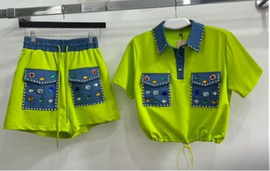 Gems Short Pants Set in Vibrant Green