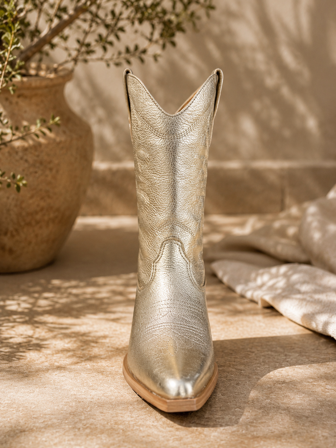 Leather High Metallic Gold Boots (Botwestern XXIII)