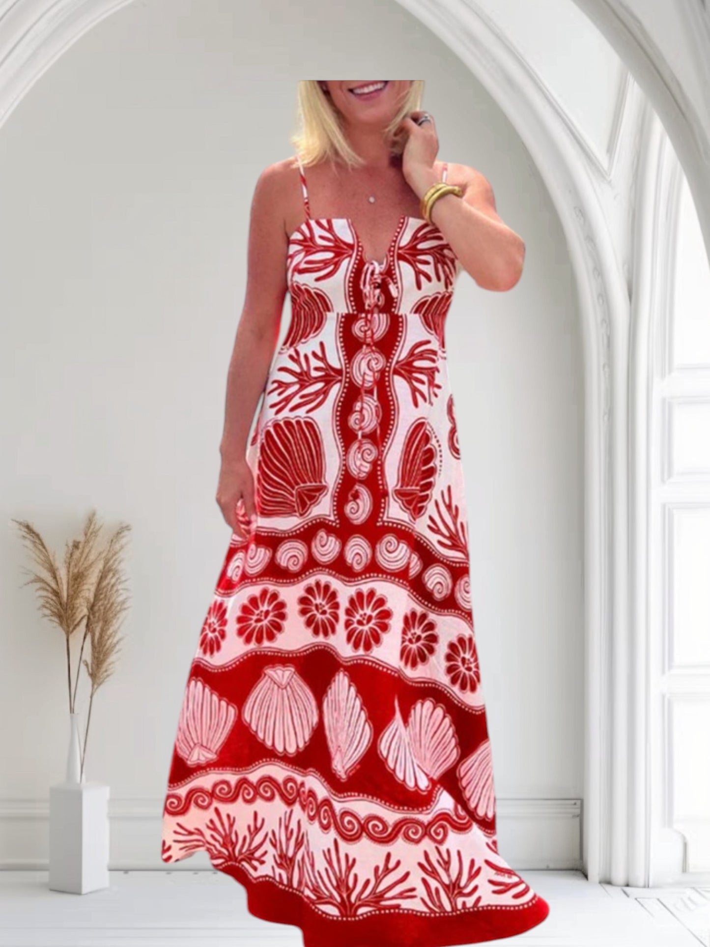 Printed Red Maxi Sundress