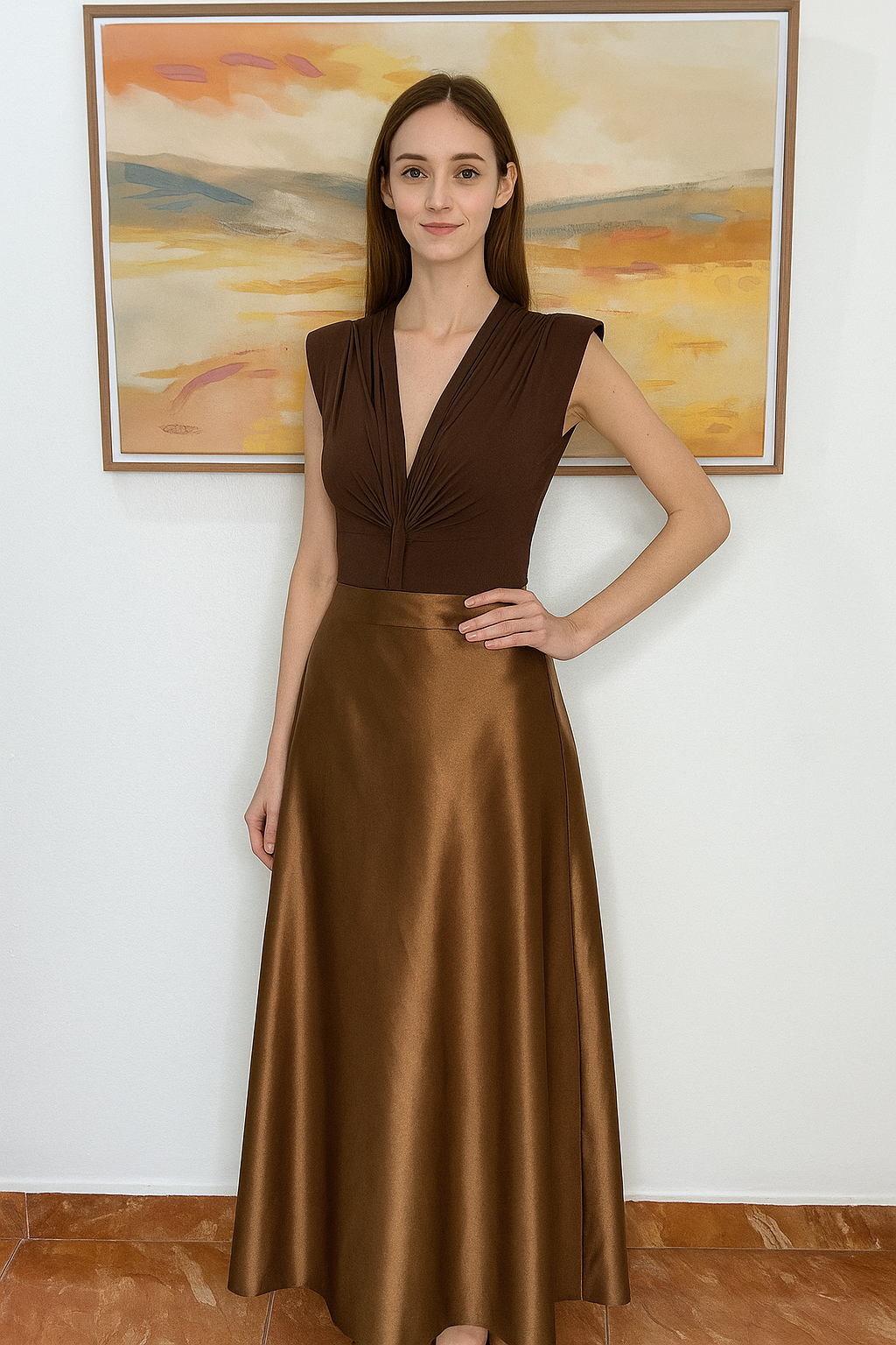 Italian Satin Skirt Brown