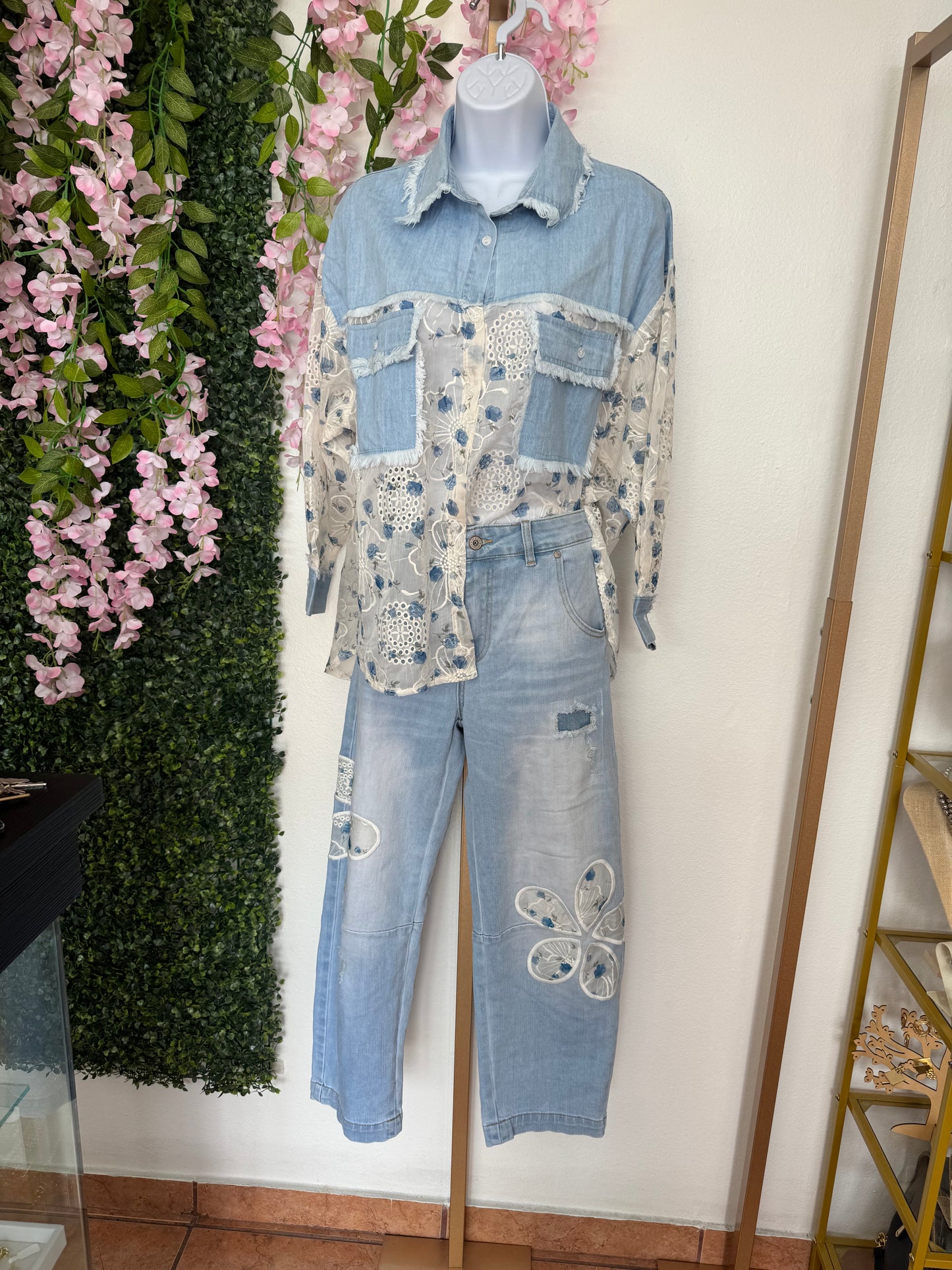 Italian Denim and Lace Shirt