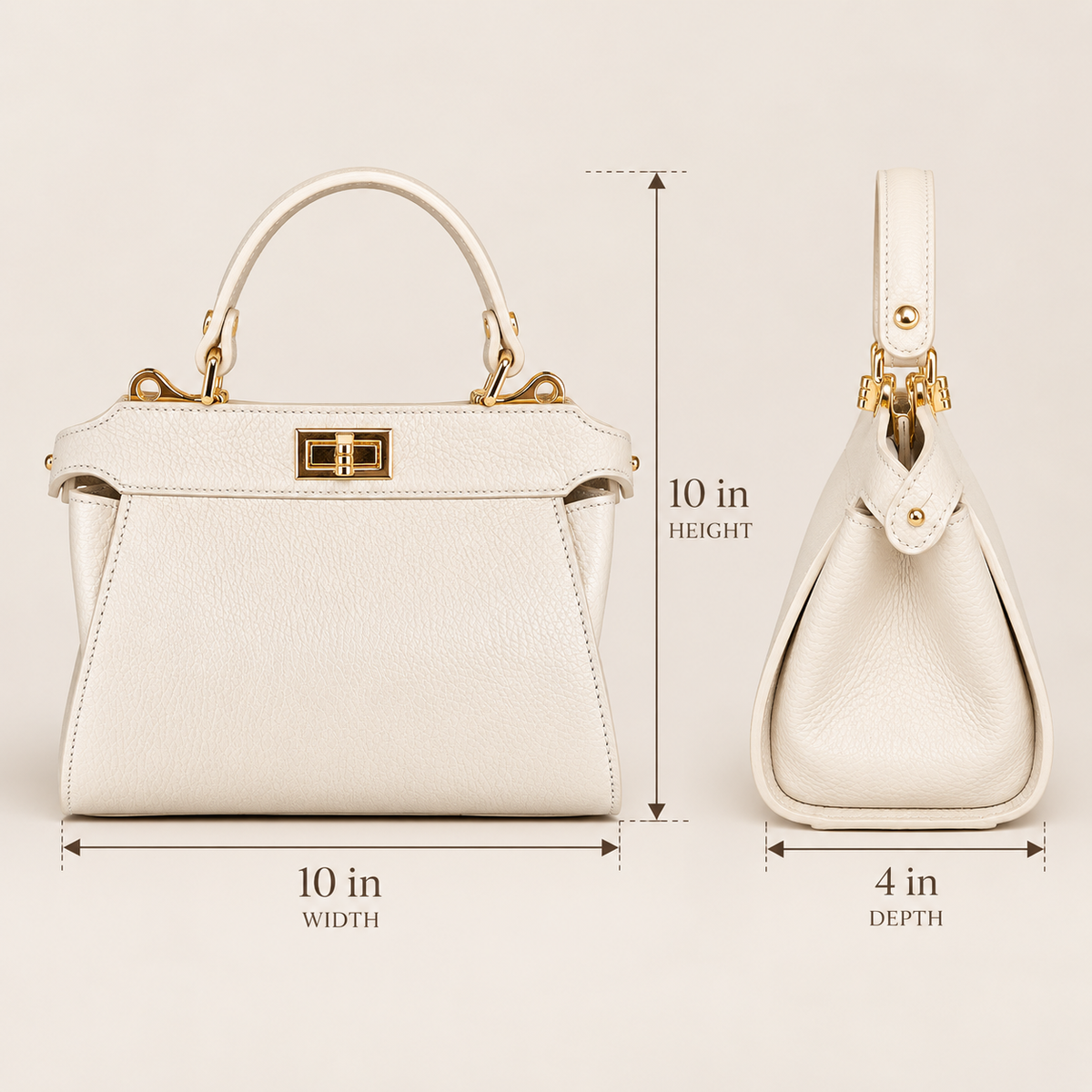 Ivory Italian Leather Structured Top Handle Handbag