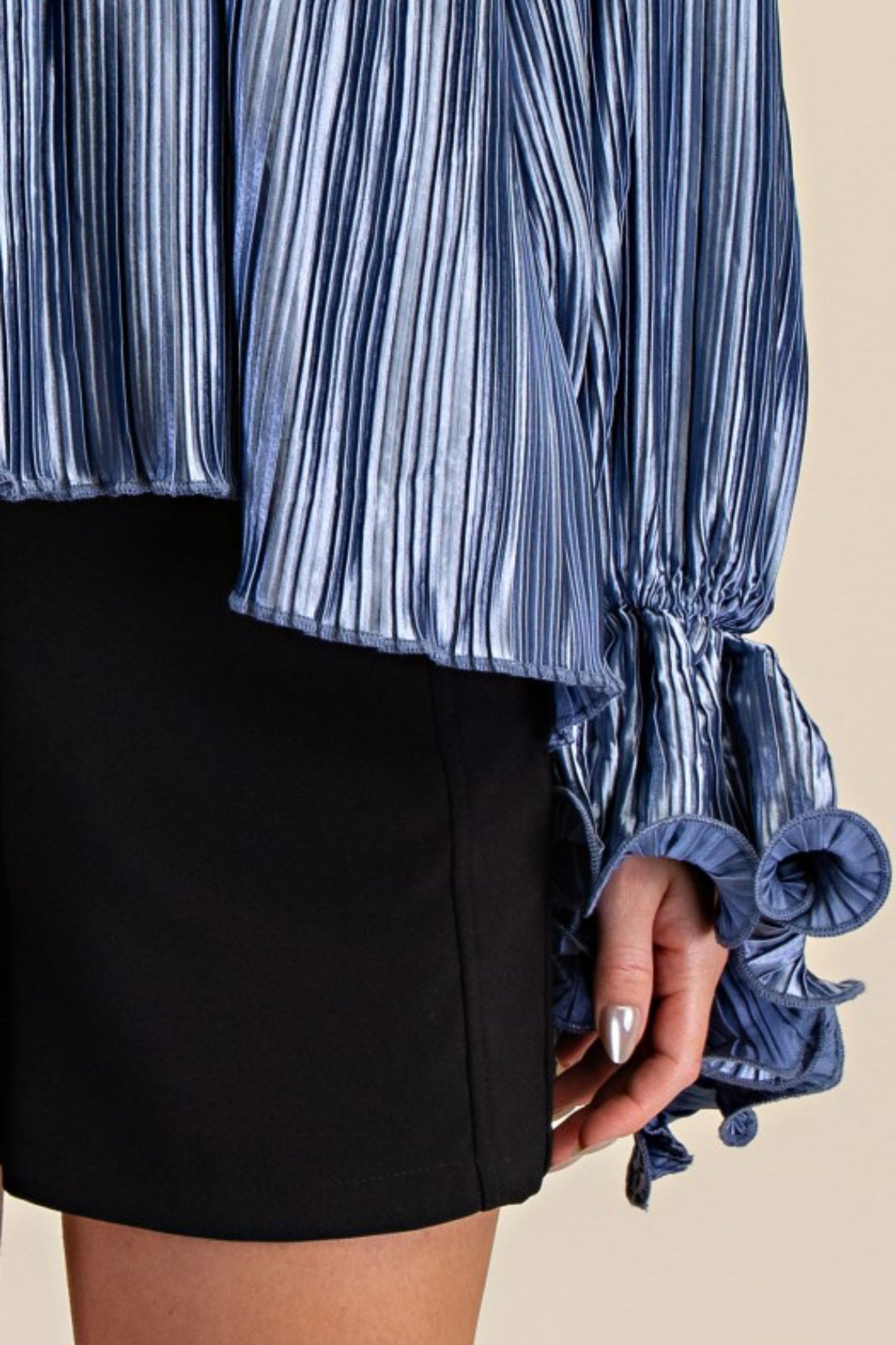Pleated Full Ruffles Top Blue